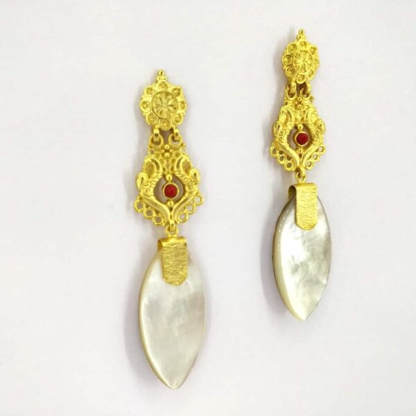 Harappan Long Dangling Pearl Shell Earrings