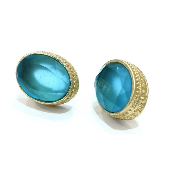 Ocean Blue Topaz Goldplated Studs with Detailed Bezel
