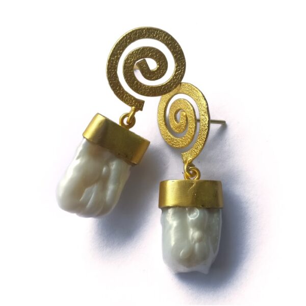 Baroque Pearl Gold-Plated Spiral Dangler Earrings