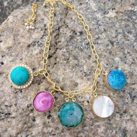 Morning Glory Multi-color Golden Necklace Adjustable Chain length