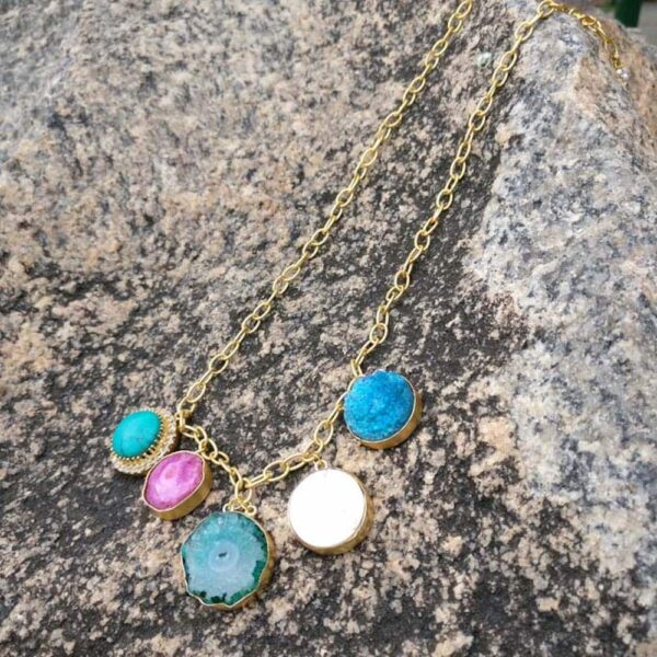 Morning Glory Multi-color Golden Necklace Adjustable Chain Image
