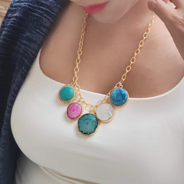 Morning Glory Multi-color Golden Necklace Adjustable Chain Body Lifestyle Image