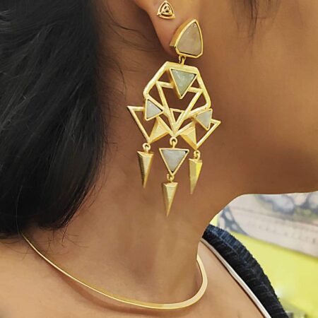 Art Deco Golden Geometric Chandelier Earrings for women