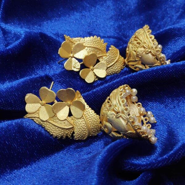 Gold Plated Floral Blossom Jhumki with Pearl