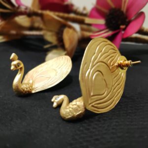 Dancing Peacock Gold Plated 3D Ear studs