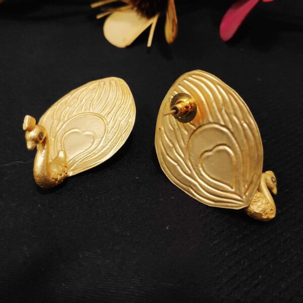 Dancing Peacock Gold Plated 3D Ear studs