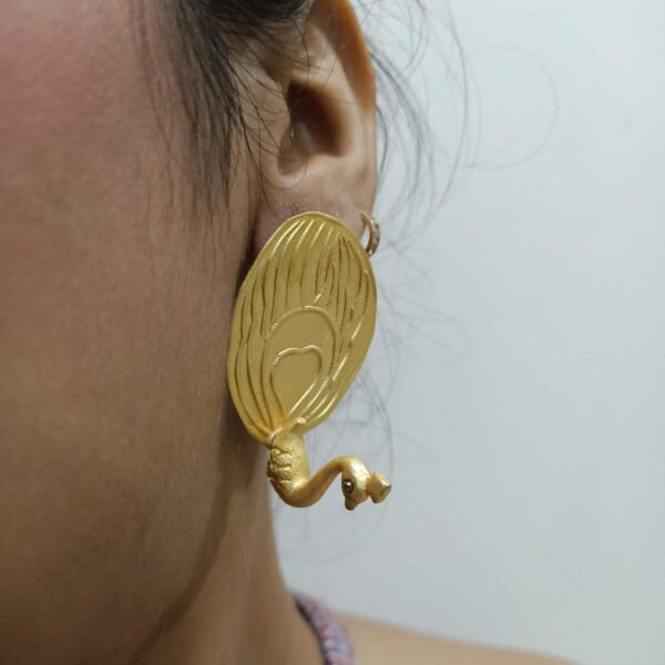 Dancing Peacock Gold Plated 3D Ear studs