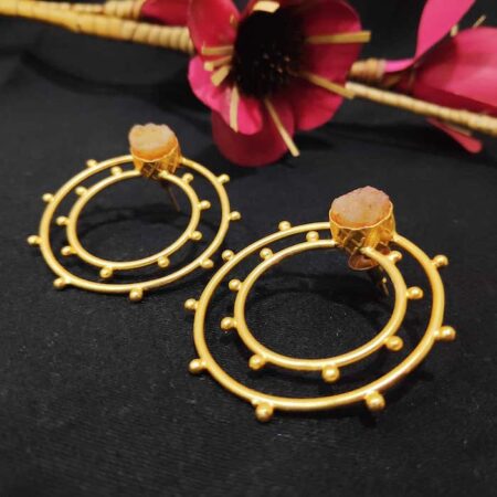 Gandola Inspired Pink Druzy set Gold Plated Earrings
