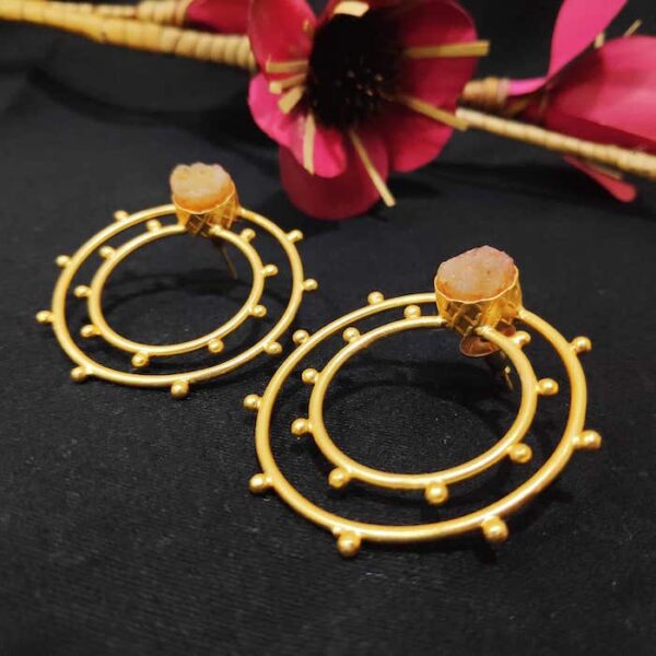 Gandola Inspired Pink Druzy set Gold Studded Earrings