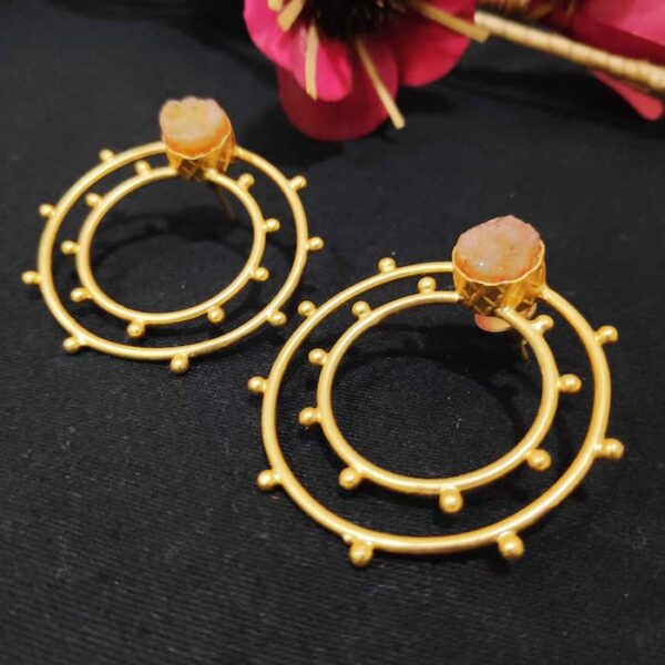 Gandola Inspired Pink Druzy set Gold Studded Earrings