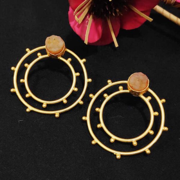 Gandola Inspired Pink Druzy set Gold Studded Earrings