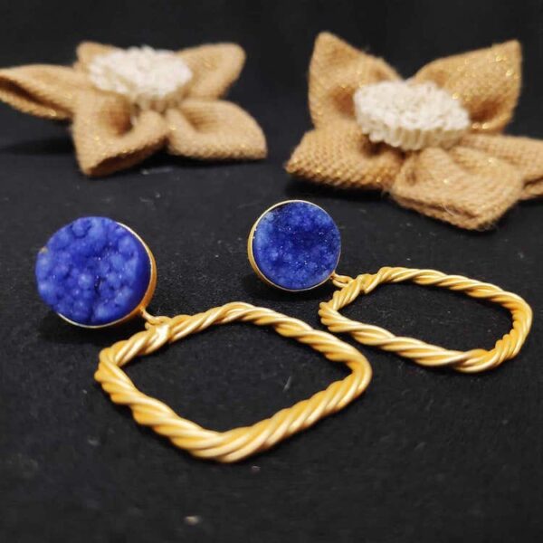 Gold Plated Twisted Wire Outline Druzy Earrings