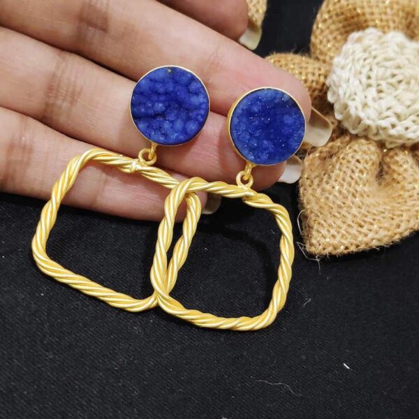 Gold Plated Twisted Wire Outline Druzy Earrings