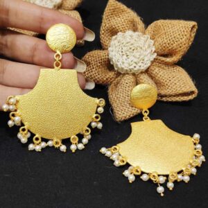 Round Top Textured Fan Earrings with Pearl Drops