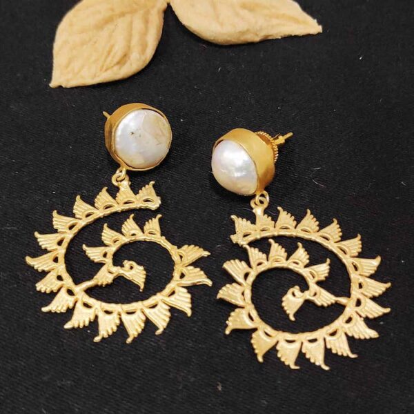 Textured Golden Spiral Baroque Pearl Earrings