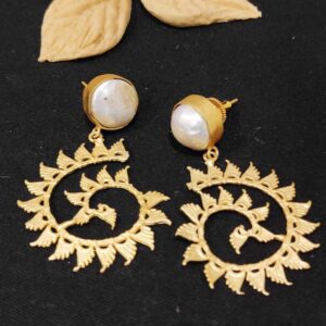 Textured Golden Spiral Baroque Pearl Earrings