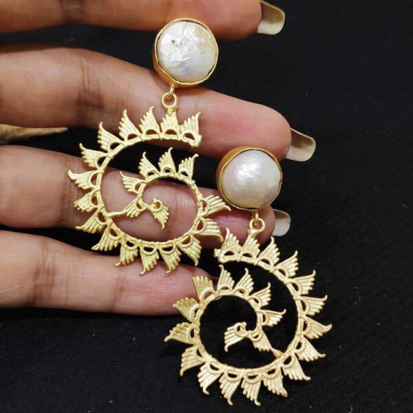 Textured Golden Spiral Baroque Pearl Earrings