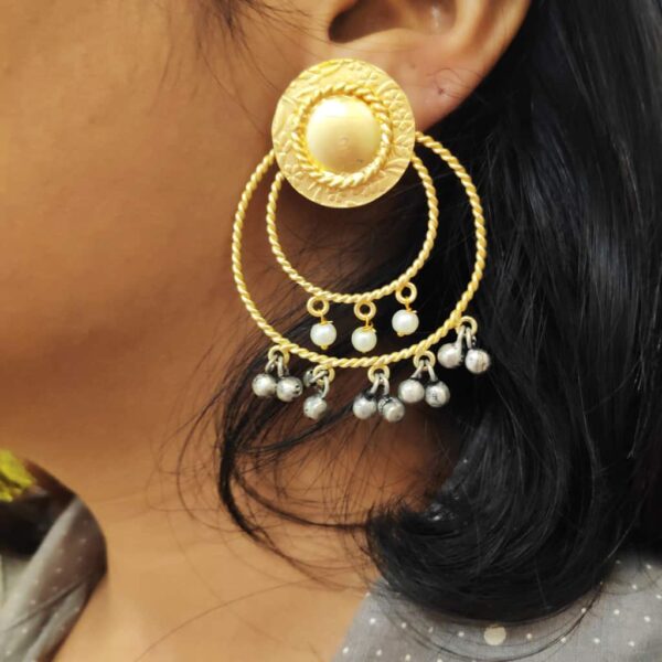 Concentric Multidrop Pearl Ghungroo Earrings on Ears