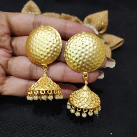 Hand Textured Round Top Pearl Jhumki Earrings