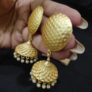 Hand Textured Round Top Pearl Jhumki Earrings