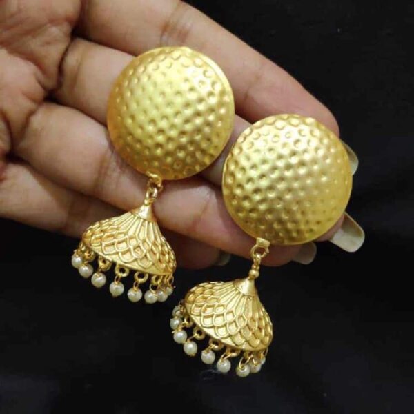 Hand Textured Round Top Pearl Jhumki Earrings