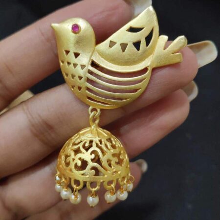 Handcrafted Flying Bird Pearl Jhumki Earrings