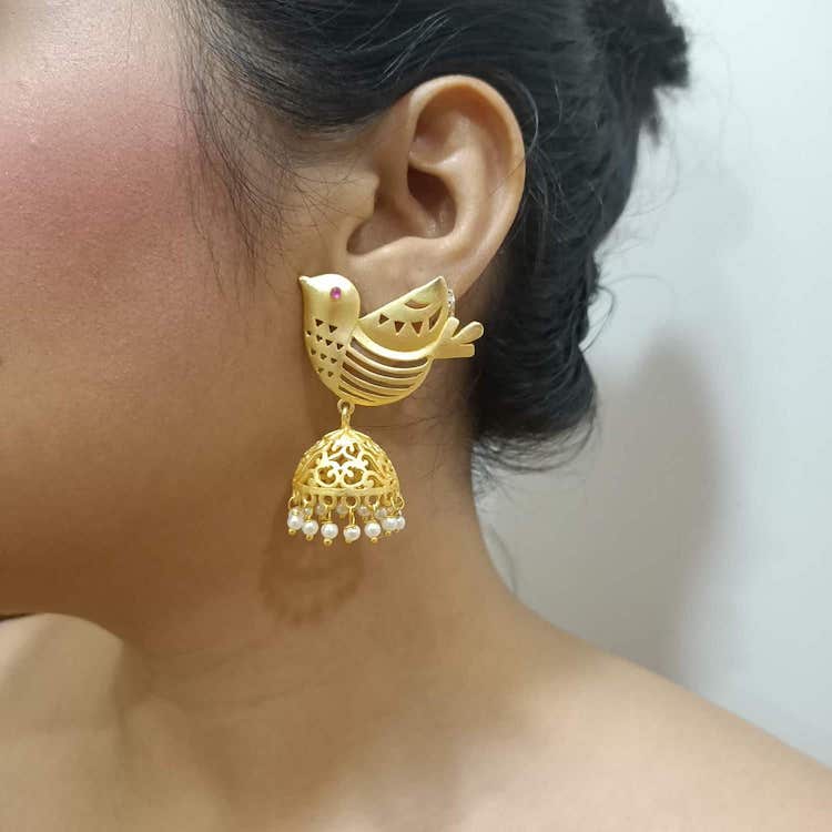 Handcrafted Flying Bird Pearl Jhumki Earrings