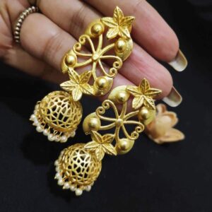 Goldplated Floral Filigree Pearl Jhumka Earrings
