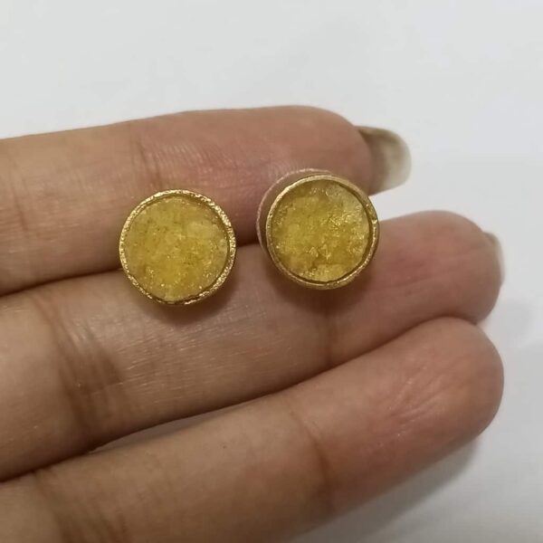 Yellow Druzy Golden Rimmed Studs Hand