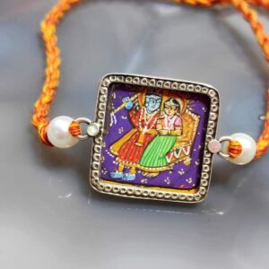 Sterling Silver Miniature Hand Painted Radha Krishna Rakhi Main