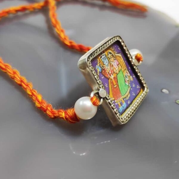 Sterling Silver Miniature Hand Painted Radha Krishna Rakhi Side