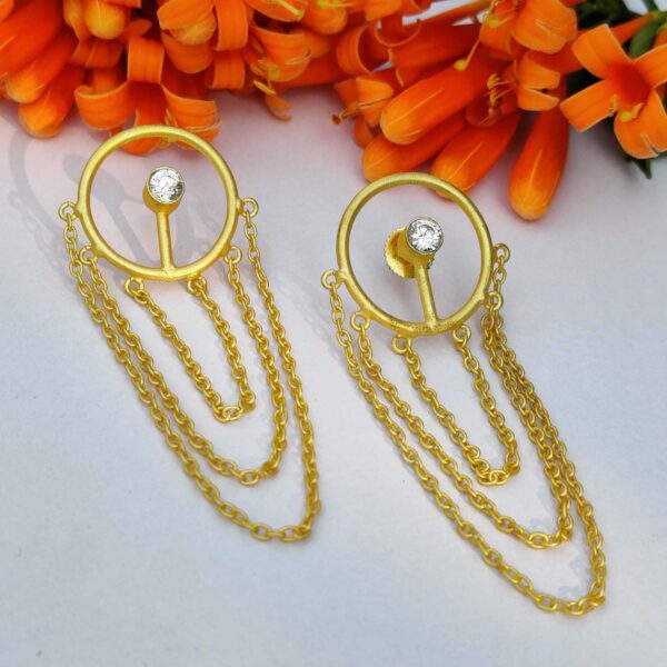 Goldplated Circular Earrings with Delicate Chain Hangings
