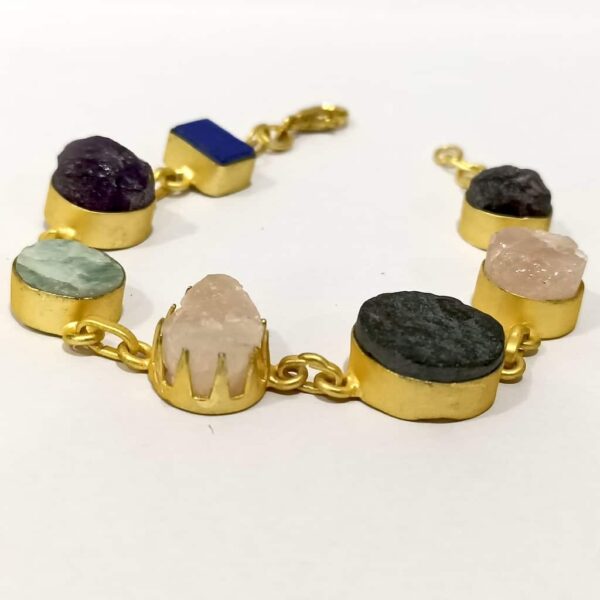 Mix Natural Gemstones Bracelet with Adjustable Chain Side