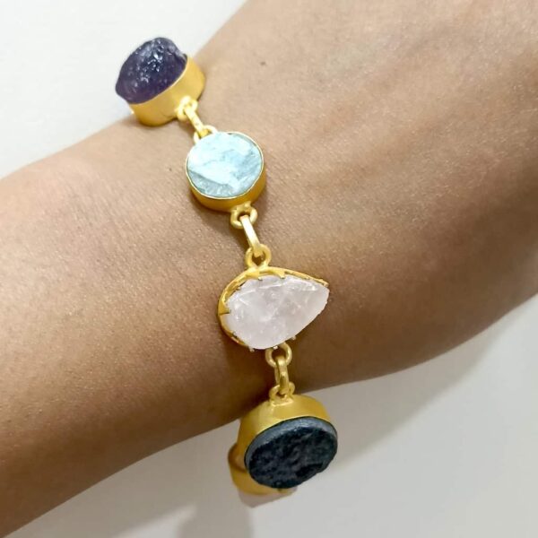 Mix Natural Gemstones Bracelet with Adjustable Chain Hand 1