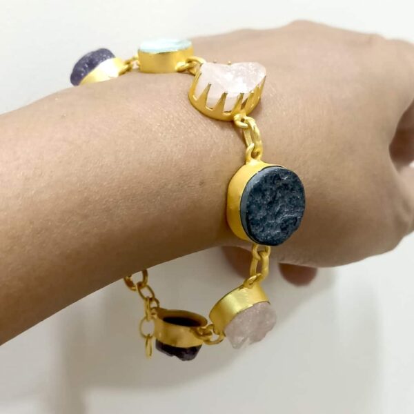 Mix Natural Gemstones Bracelet with Adjustable Chain Hand
