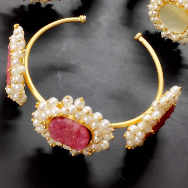 Lipstick Pink Druzy Pearl cuff Bracelet Side