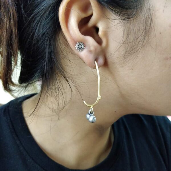 Curved J Hoop Earrings with Ghungroo Drop Body