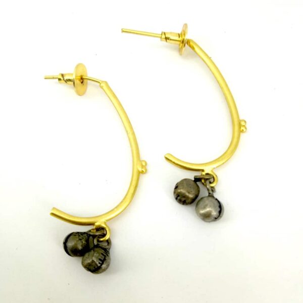Curved J Hoop Earrings with Ghungroo Drop Details