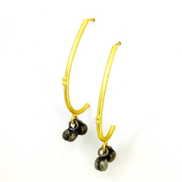 Curved J Hoop Earrings with Ghungroo Drop Side