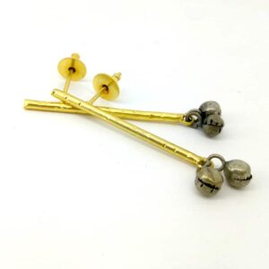 Blackened Ghungroo Earrings with a GoldPlated Straight Bar