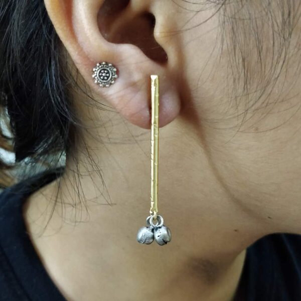 Blackened Ghungroo Earrings with a GoldPlated Straight Bar Body 1