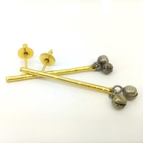 Blackened Ghungroo Earrings with a GoldPlated Straight Bar Side 1