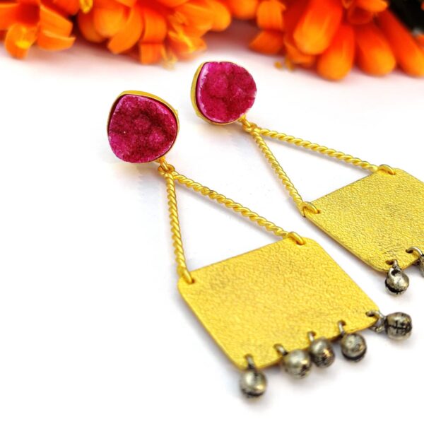 The Swing Danglers with Antique Finish Ghungroo - Pink 2