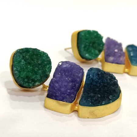 Spring Season Multi-color Druzy Green Blue Earrings