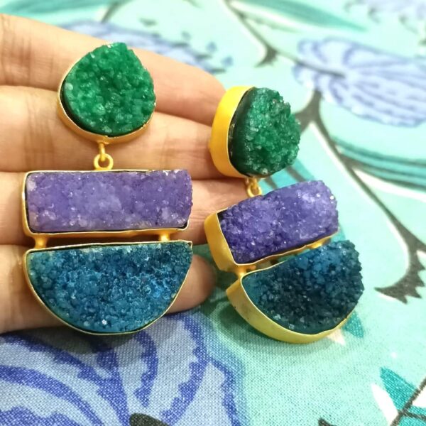 Spring Season Multi-color Druzy Earrings Hand 1