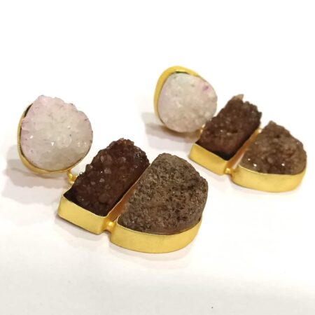 Chocolate Fudge Brown Fawn White Multi-color Druzy Earrings