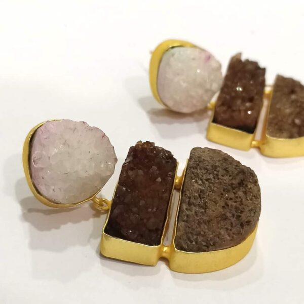 Chocolate Fudge Brown Multi-color Druzy Earrings Main