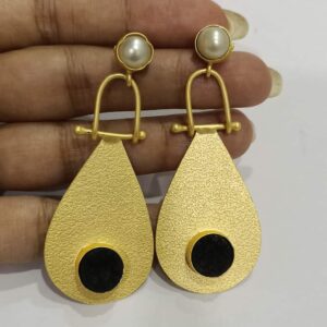 Golden Swing Dangler Black and White Earrings Hand