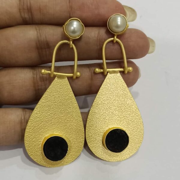 Golden Swing Dangler Black and White Earrings Hand