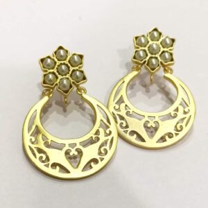 Golden Chand Bali with Pearl Floral Top Earrings